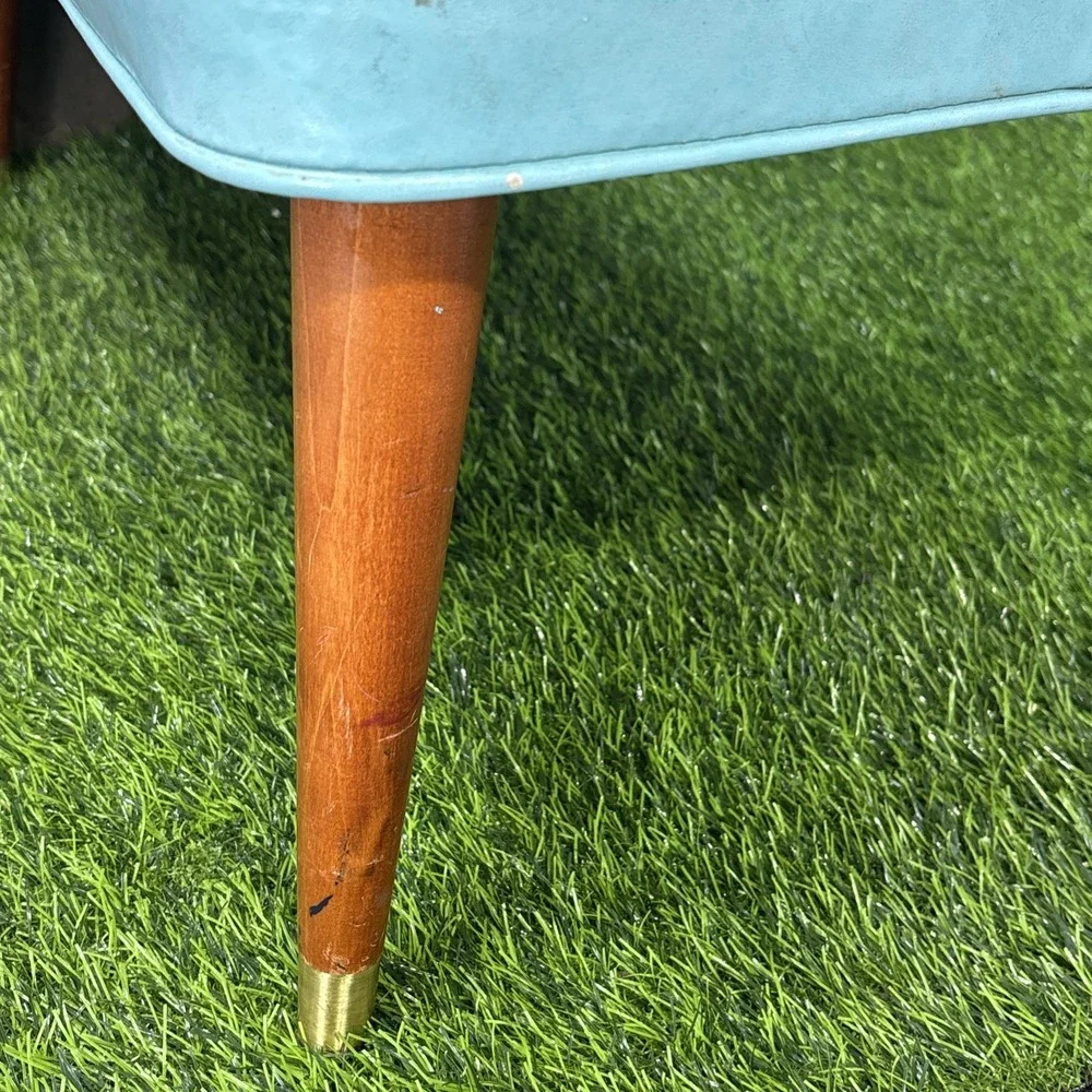 Vintage MCM Vinyl Bench Ottoman Blue Diamond Tufted Needs Repair